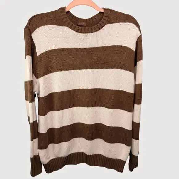 Brandy Melville John Galt Cream Brown Striped Knit Sweater – One Size - Picture 2 of 5